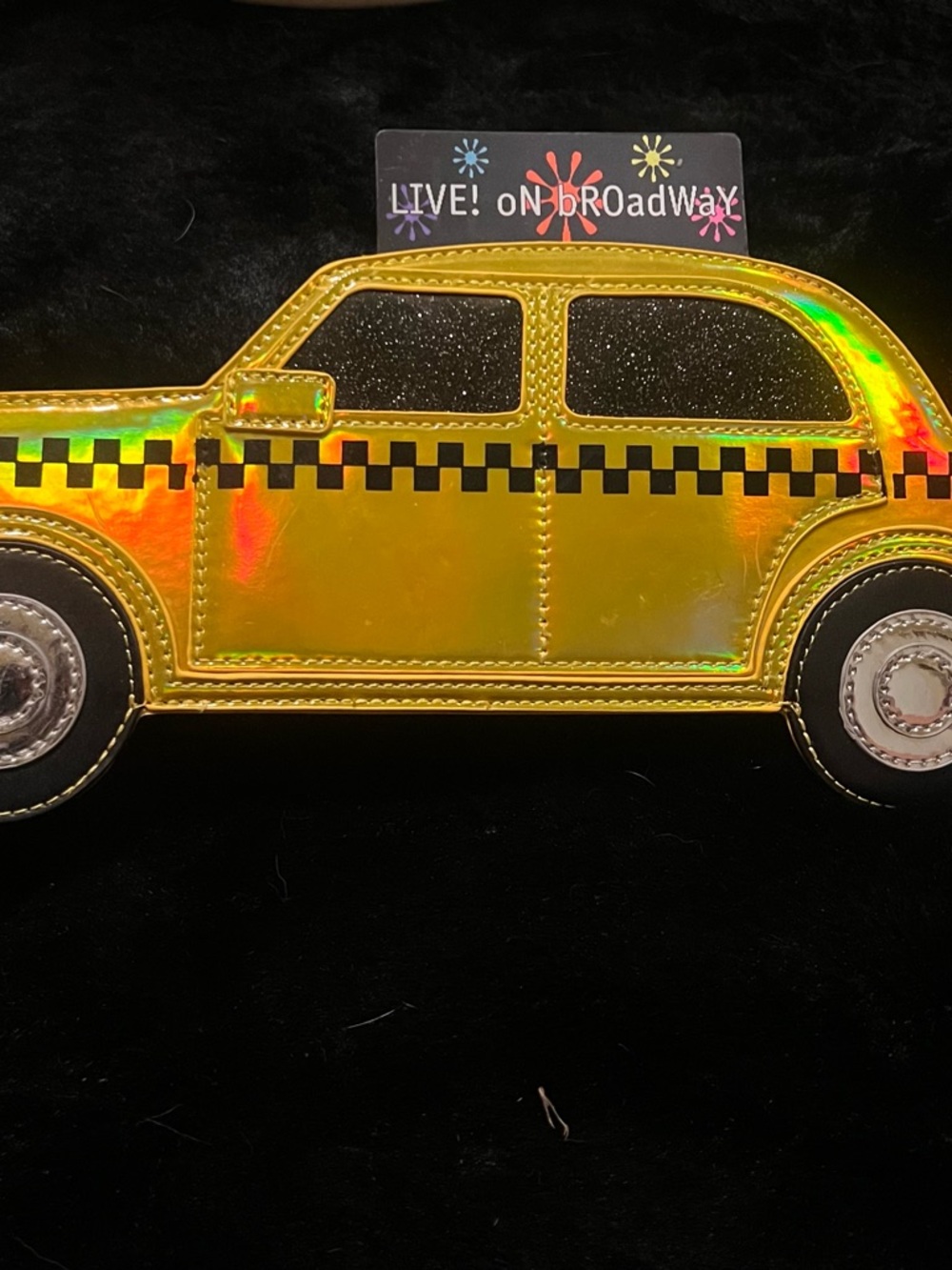 Holographic Taxi Shaped Clutch - Yellow Checker Accent